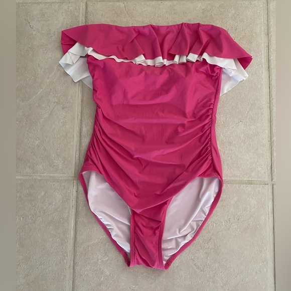 Tommy Hilfiger Ruffle Strapless One Piece Swimsuit - Size 10 - Picture 3 of 16
